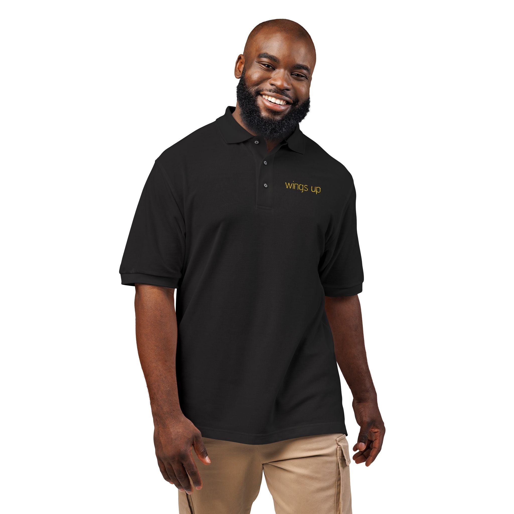 Embroidered "Wings Up" Polo Shirt — Minimalist Casual Polo