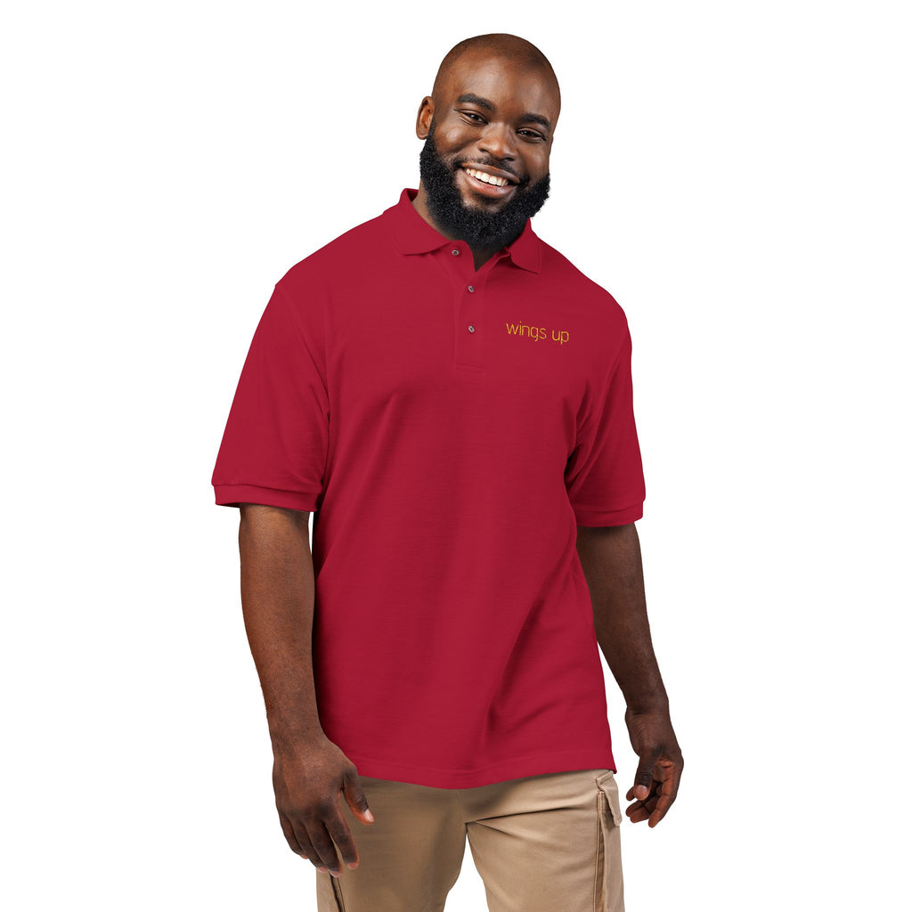 Embroidered "Wings Up" Polo Shirt — Minimalist Casual Polo