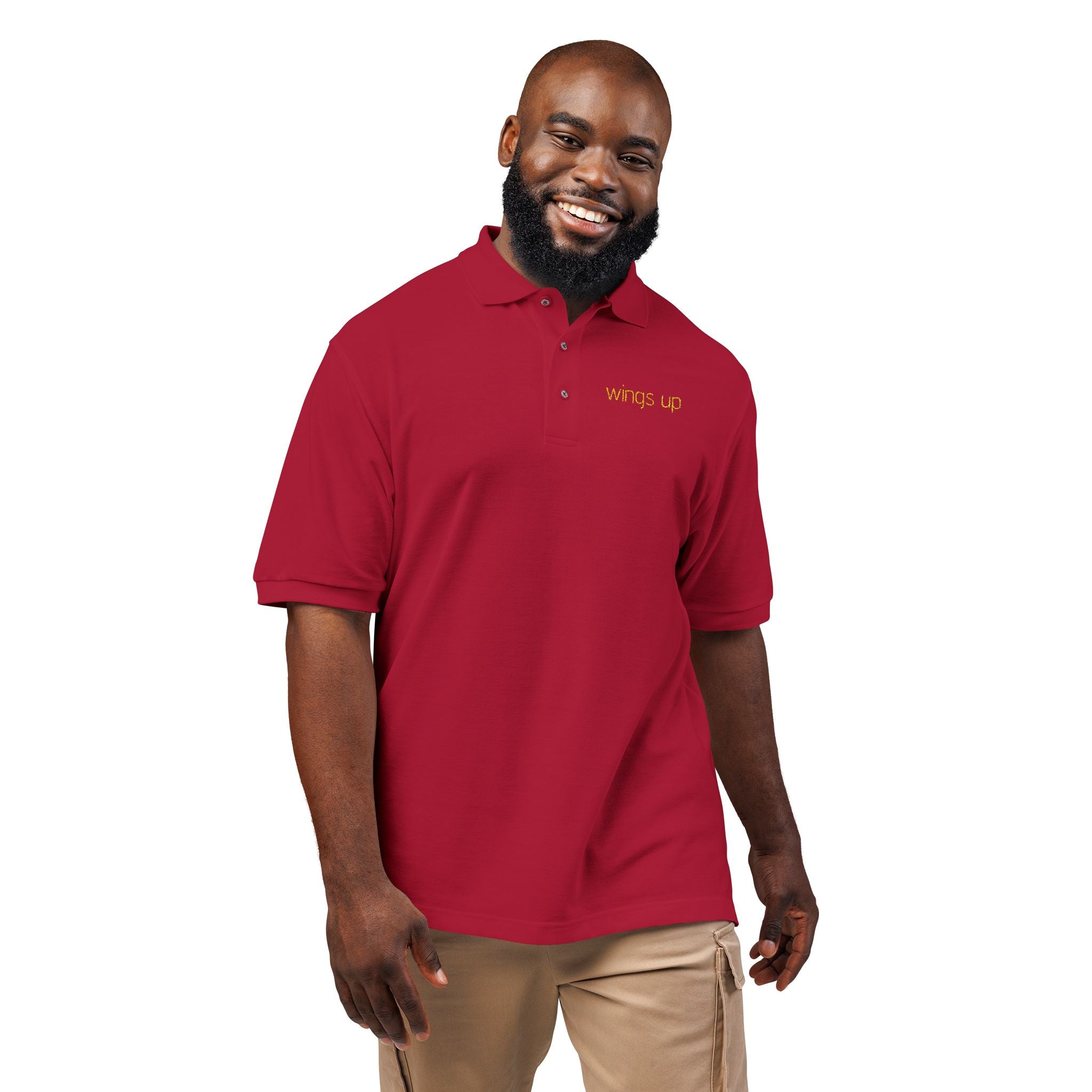 Embroidered "Wings Up" Polo Shirt — Minimalist Casual Polo