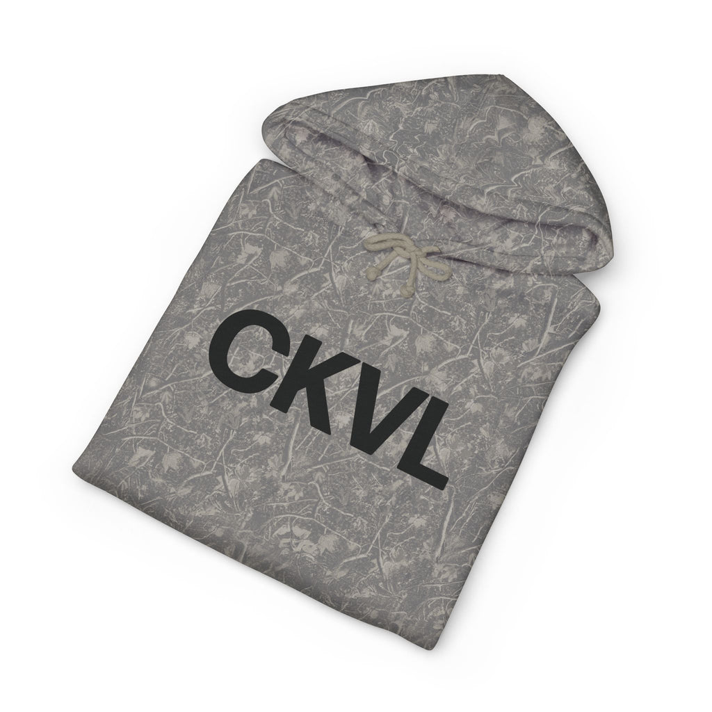 CKVL Logo Hoodie — Distressed Grey Pullover Sweatshirt