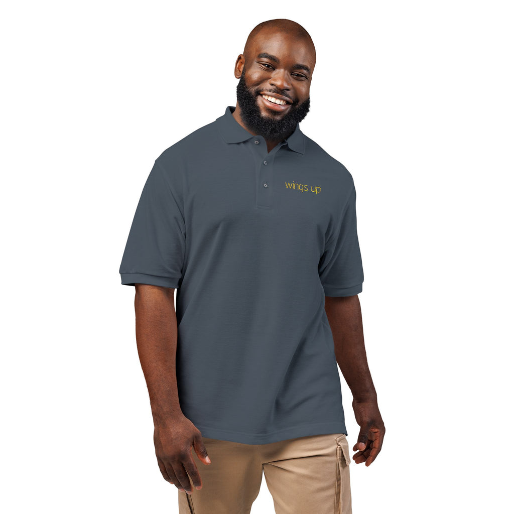 Embroidered "Wings Up" Polo Shirt — Minimalist Casual Polo